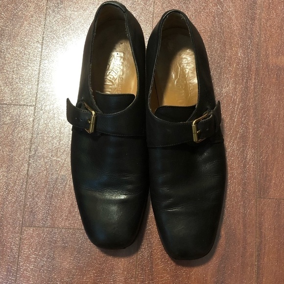 Salvatore Ferragamo Solid Black Leather Monk Strap Loafers - Picture 1 of 16